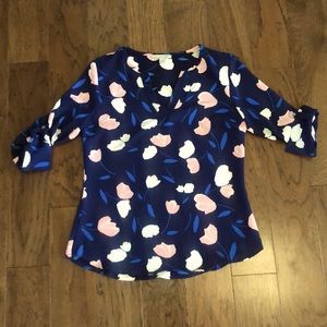 41 Hawthorn - Navy with pink and white floral blouse - Small